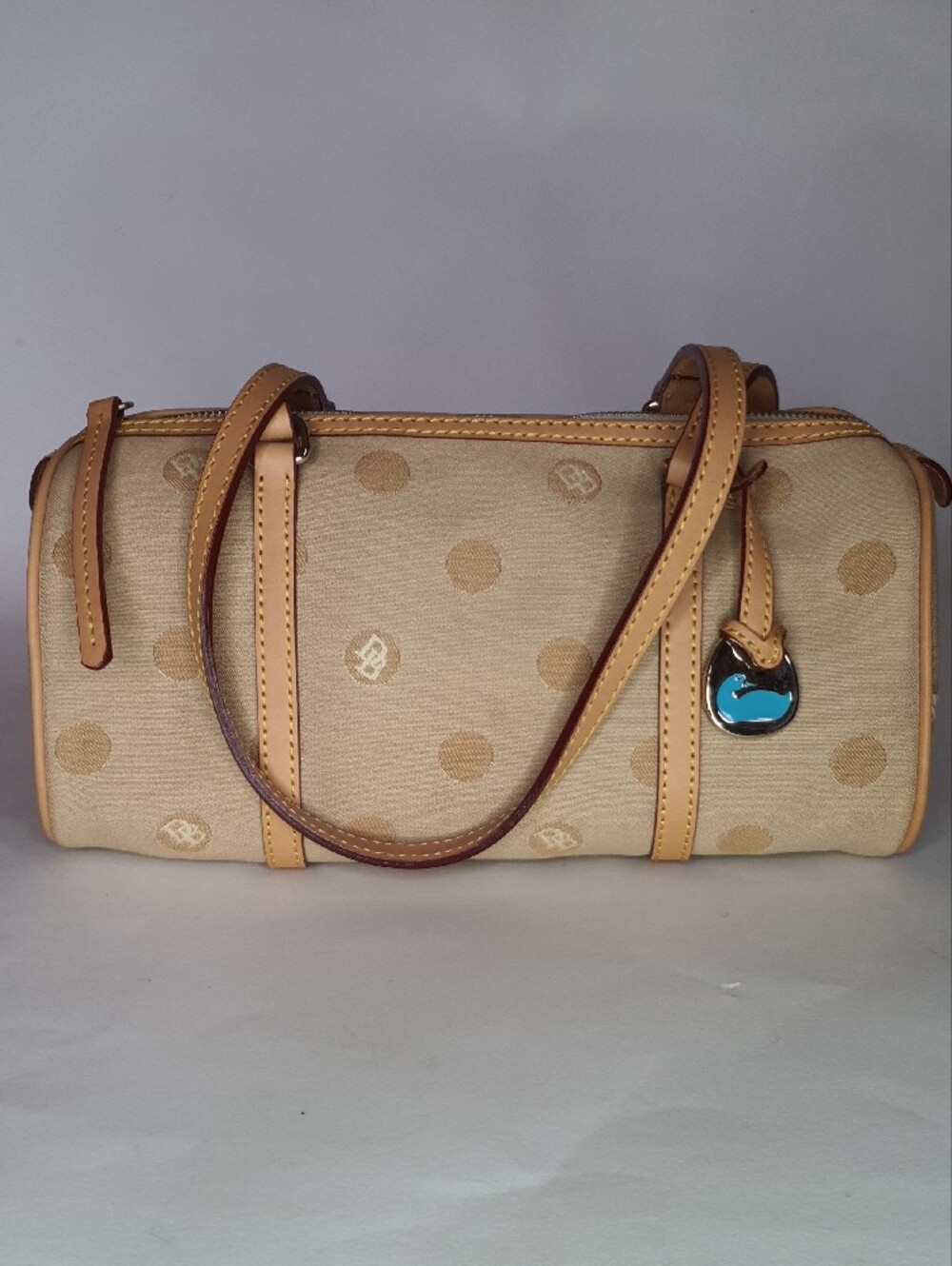 Dooney &Bourke Beige Polka Dot Barrel Bag New without1 Tag + Free Gift